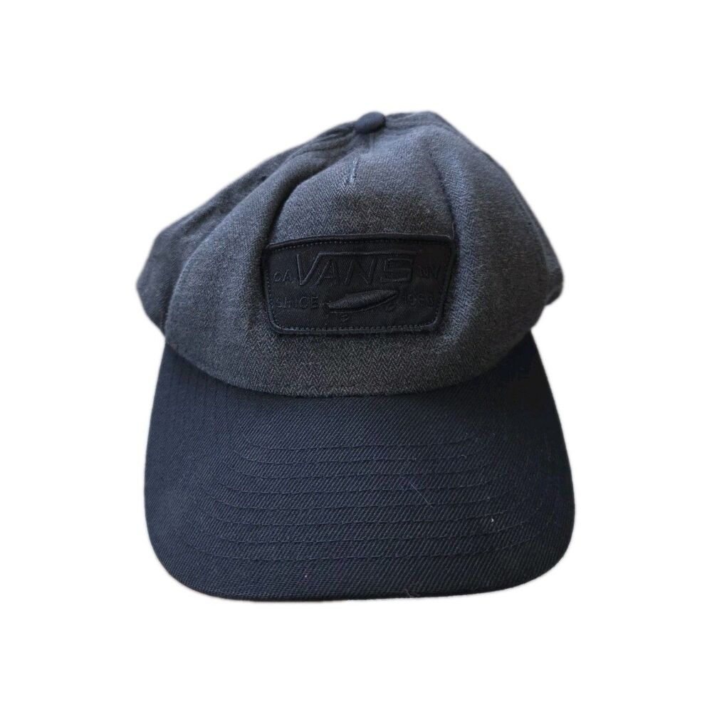 Vans Gray Black Herringbone Snapback Hat Tonal Logo Patch Skate Baseball Cap GUC